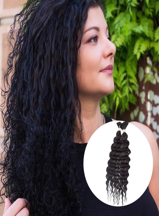NICENEEDED Braiding Hair, 14 Inch Deep Water Wave Bulk Wig Hair Extensions, 2 Bundle 100g Brazilian Virgin Curly Hair for Boho Braids Wet and Wavy No Weft - Image 4